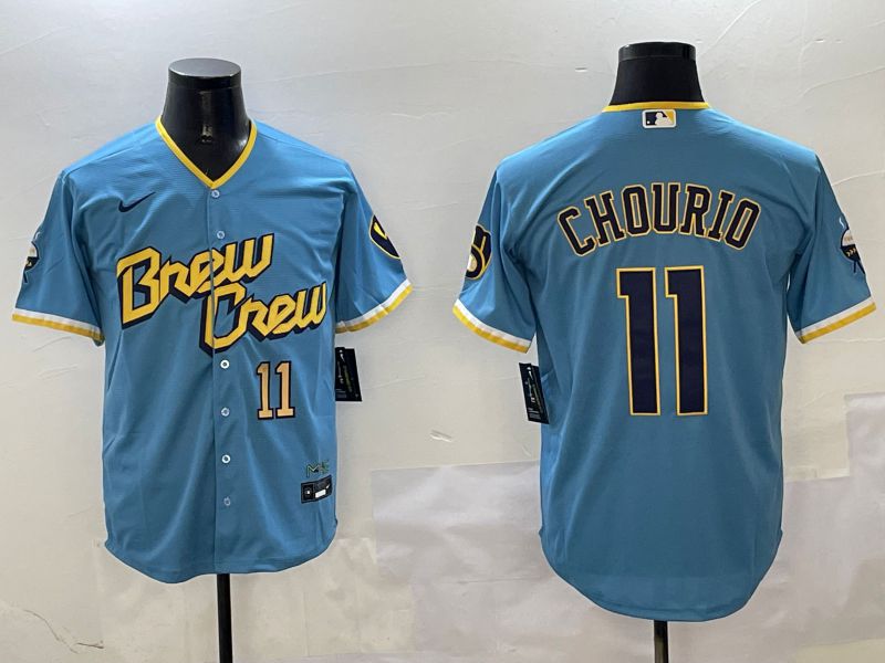 Men Milwaukee Brewers #11 Chourio Light Blue City Edition 2025 Nike MLB Jersey style 5